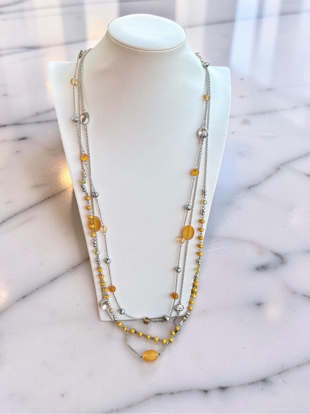 Erica Lyons Silver Multi-Strand Necklace with Yellow Beads